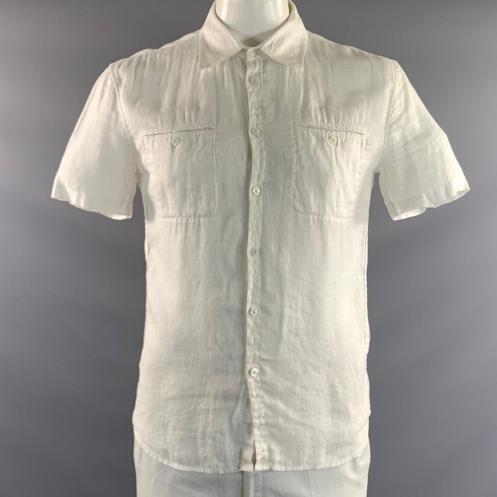 ARMANI EXCHANGE Size L White Linen Button Up Short Sleeve Shirt